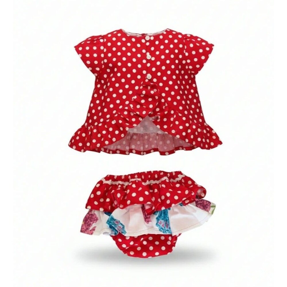 Baby Girl Polka Dot Outfit Set Red & White Ruffle Top Bloomer Size 6-12 Months - Picture 2 of 10